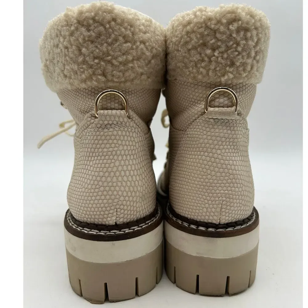 JLO Cream Faux Fur Snake Embossed Lace Up Hiker Boots SIZE 6 Winter Snow Outdoor